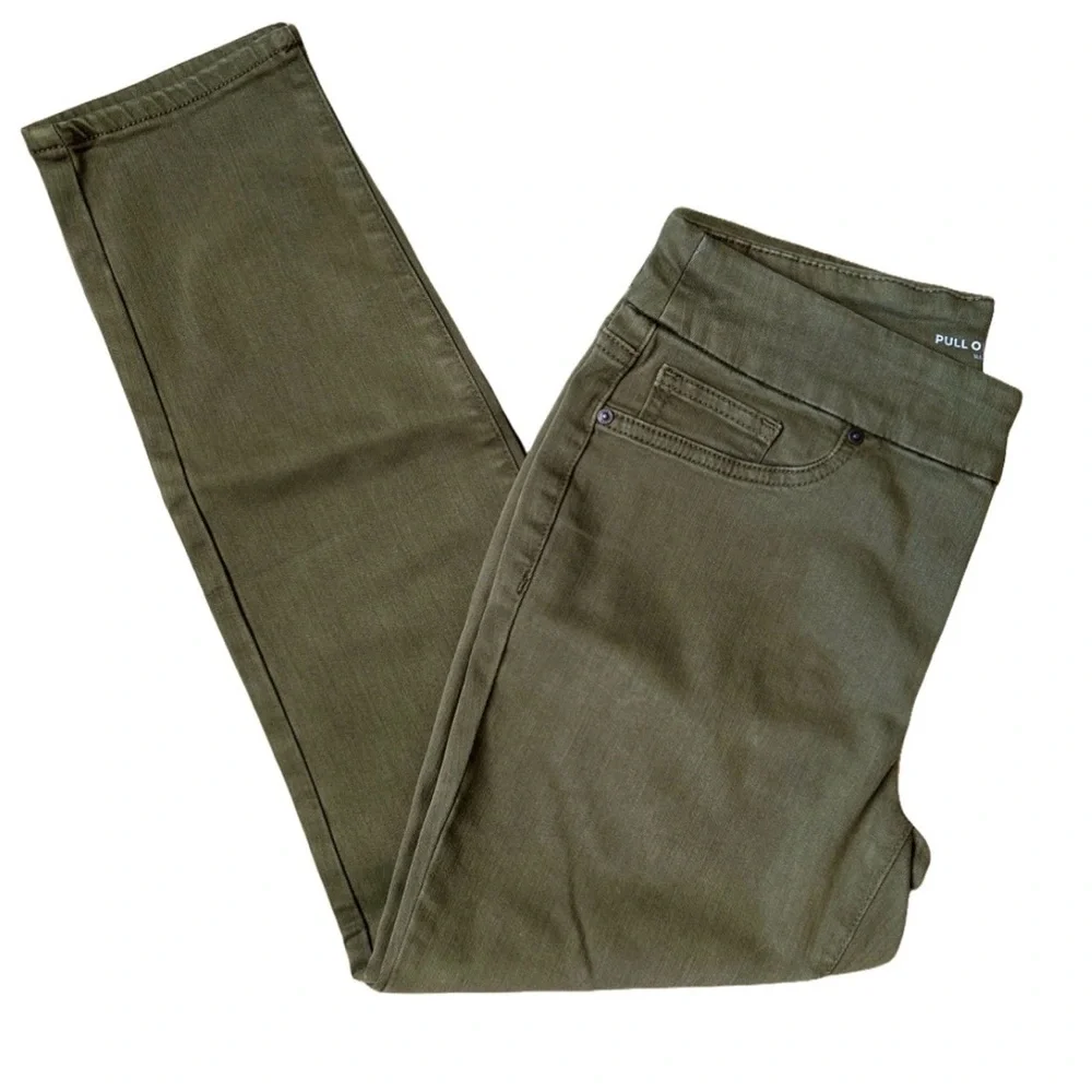 Chico’s Denim Pull On Ankle Jeggings in Olive Size 4 Safari Chic Modern Utility